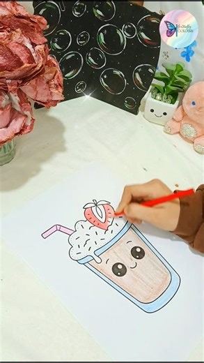 Cute Strawberry Milkshake Drawing I Easy Kawaii Drink Drawing #trending #art #shorts