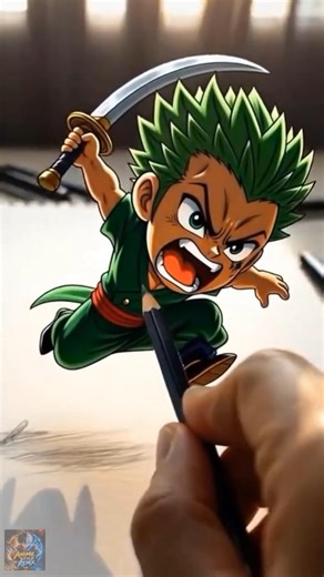 "Epic Zoro (One Sword) vs. Artist Battle – Chibi One Piece Action in Sketchbook! ⚔️🎨