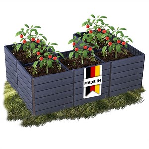 GARANTIA ERGO QUADRO U L 75 Hochbeet Wood, inkl. FLORA Wassersparsystem - modulares U-Form Hochbeet, Holzoptik, erweiterbar mit Bewässerung für Gemüse und Kräuter | UL | anthrazit-braun | 4023122283171