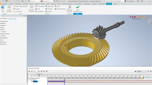 Inventor 2021 Tutorial #190 ｜ Assembly Bevel Gear & Animation Studio ｜ CAD CAM T
