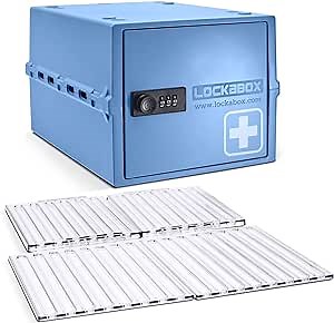 Lockabox One™ Medi Blue & Shelf Pack Bundle | Lockable Box for Food, Medicines, Tech and Home Safety with Removable Shelves and Base Inserts