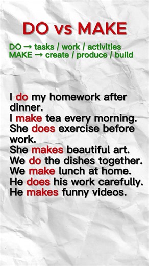 DO vs MAKE in English | Common Sentences You Must Know #easyenglisheveryday #englishpractice