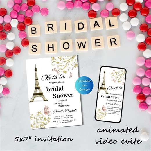 Parisian Cafe Bridal Shower Invitation - Customizable Digital Template for French-themed Celebrations - Etsy