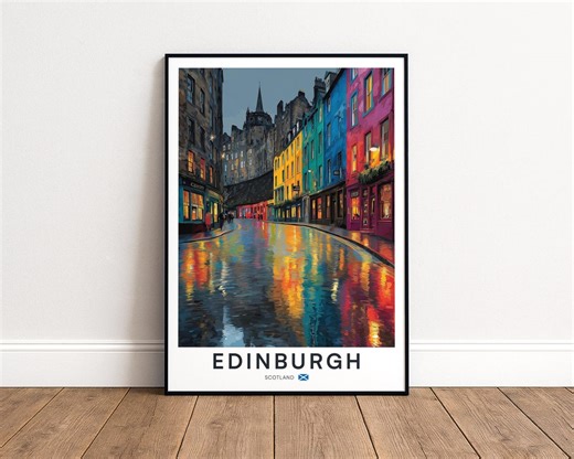 Edinburgh Travel Poster, Scotland Wall Art, Colourful Street Print - Etsy