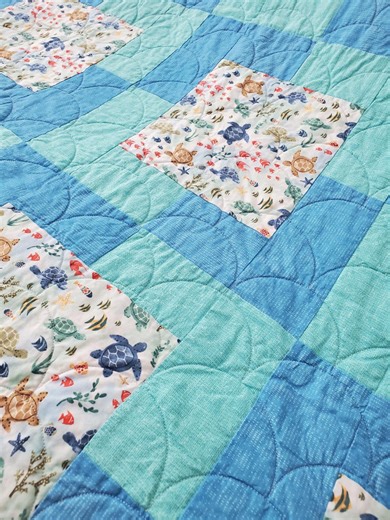 Handmade Cotton Lap Quilt: Blue, Green, Novelty, Turtles, Fish, Ocean Life (45x63 Inches) - Etsy