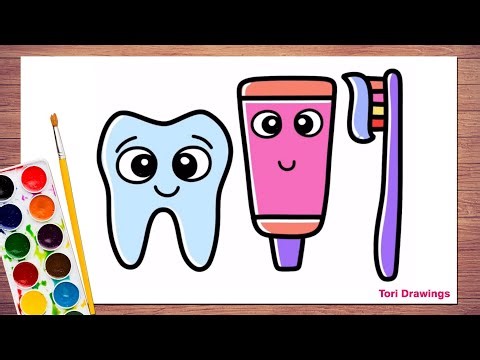 Draw Tooth, Toothbrush & Toothpaste Easy | Cute Dental Kit Drawing | Viral Cute Drawing