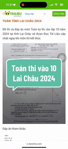Đề thi tuyển sinh lớp 10 Toán Lai Châu 2024/2025