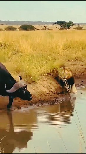 Lion Attacks Buffalo… But the Buffalo Fights Back! Shocking Wildlife Battle 🦁🐃