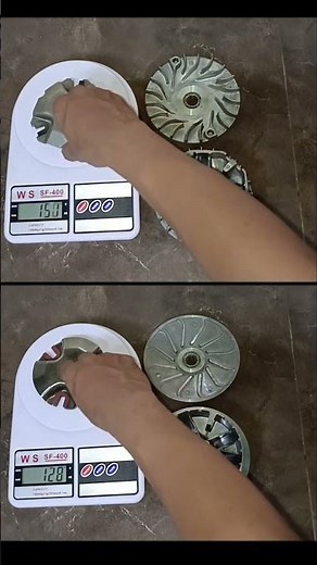 Stock pulley set and JNM pulley set weight comparison mio i 125. #mioi125 #shorts