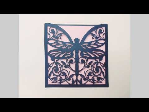 Dragonfly pocket card with Cricut SVG cut files templates Silhouette Cameo Laser Cut