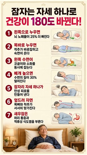 잠자는 자세 하나로 건강이 180도 바뀐다! 😴✨ #정보#수면자세 #숙면꿀팁 #수면건강 #시니어