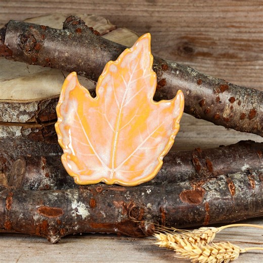 Tea Bag Rest, Maple Leaf Spoon Rest, Orange Cream, Melody Mudworks Handmade Pottery - Etsy