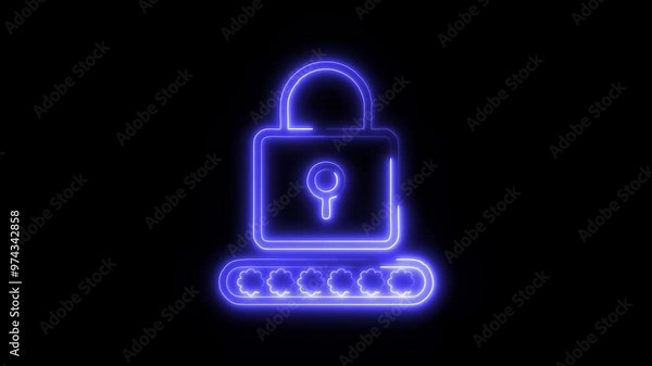 Password Icon in Video HD Neon Animation – Security and Protection Symbol with Dynamic Glow on Black Background