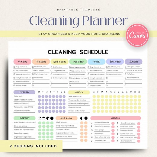 Editable Cleaning Schedule | Printable Cleaning Planner | Digital Chore Chart | Canva Template | Household Cleaning Checklist | PDF Download - Etsy