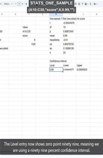 STATS_ONE_SAMPLE: change confidence level in Sheets