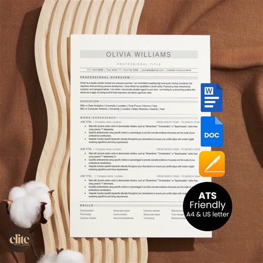 ATS Friendly Resume Template Word Cover Letter Google Docs Instant Download ATS CV Clean Apple Pages Simple Resume Professional Ats Resume - Etsy