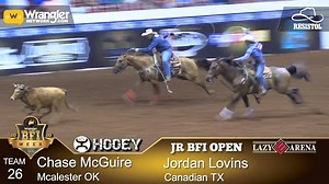 8.2K views · 240 reactions | Header Jordan Lovins earned two trips to the short go in Guthrie, OK at the Hooey BFI Jr. Championship Open Roping on Saturday. In the #3 call-back spot as a heeler and then the #2 call-back in the headers' box. The Canadian, TX cowboy wins big on the heading side with heeler Chase McGuire from McAlester, OK scoring 43.47 on 5 head. | Wrangler Western | Facebook