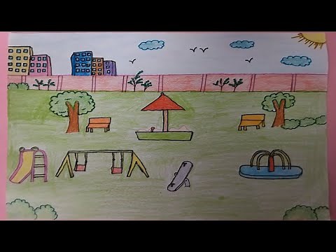 Park Scenery Step by Step Drawing | How to draw park playground scene