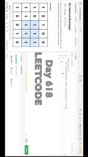 Day 618: LeetCode Problem 85. - Swift #daily #challenge #swiftui #coding #leetcode