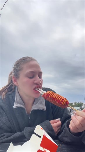 Delicious Corn Dog Cheese Pull Challenge!