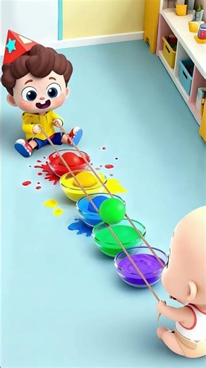 Two Kids Play Color String Game | Fun Animated Challenge!#shorts #animatedstory #cartoonfun