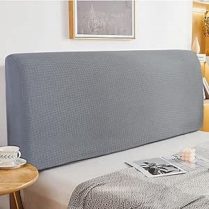 LC&QS Stretch Bed Headboard Slipcover, Thick Fabric Solid Color Dustproof Head Protector, Bed Head Cover for Bedroom Decor (Light Gray, 2m)