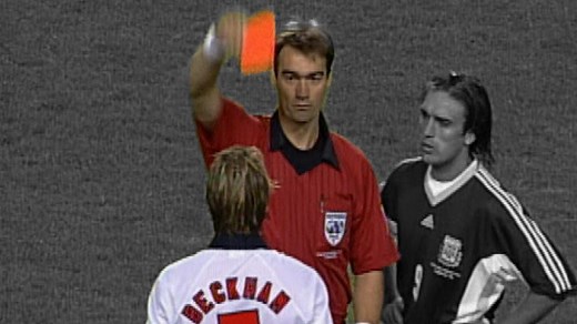 Argentina v England, 1998 World Cup: David Beckham's red card