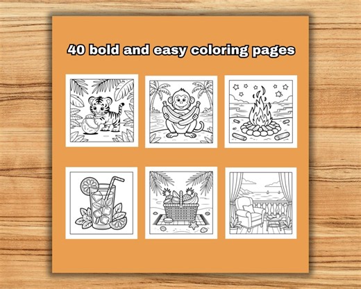 Island Vibes Coloring Book | 40 Square Simple Tropical Pages | 2 PDF Printable Files Digital - Etsy