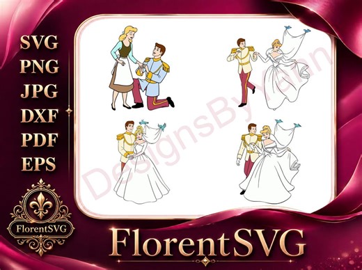 Disney Cinderella Prince Charming Wedding Attire Dancing Kneeling Proposal SVG Art - Instant Download - Etsy