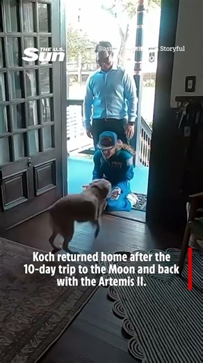 Heartwarming moment NASA astronaut Christina Koch is greeted by dog
