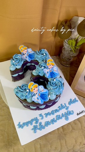 Cinderella themed monthly milestone cake 🩵 #fbreels #fbreels23fbreelsvideo #fbreelsfypシ゚viral #fbviral #reelsfb #reelsvideo #reelsinstagram #reelsviral #numbercake | Dainty Cakes by Pia