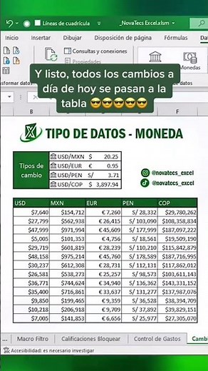Tipo de cambio de moneda automático en #excel 😎
