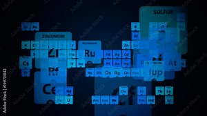 Periodic table of elements, conceptual animation for chemical science