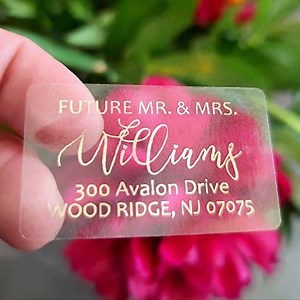 Custom Return Address Labels, Clear Gold Foil Sticker, Wedding Return Mailing Stickers, Transparent Address Stickers, Return Label
