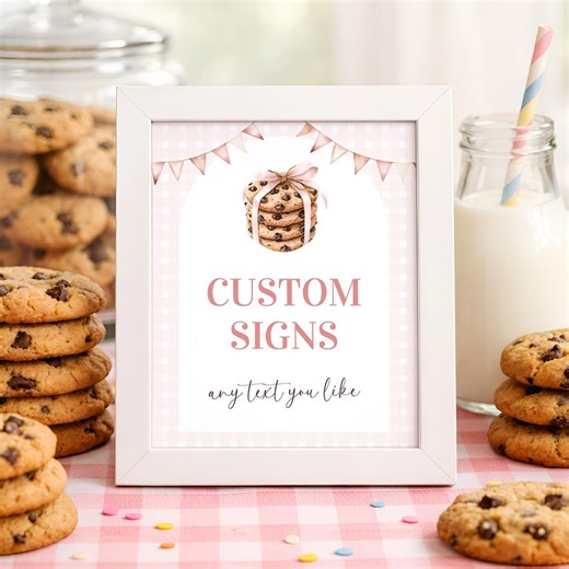 One Sweet Cookie Table Sign Girl, Pink Gingham Cookie Birthday Sign, Milk and Cookies Party Decor Digital, Printable Table Sign, Sb189 - Etsy