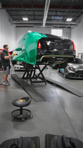 Cadillac CTS-V in for the works  • Full Wrap in KPMF Vehicle Wraps Gloss Envious Green • Window Tint • Chrome Delete #cadillac #ctsv #vseries #wrap #wrapping #wrapper #vinylwrap #wrapshop #tint #vinyl | Laid Not Sprayed Vinyl Workz | Facebook