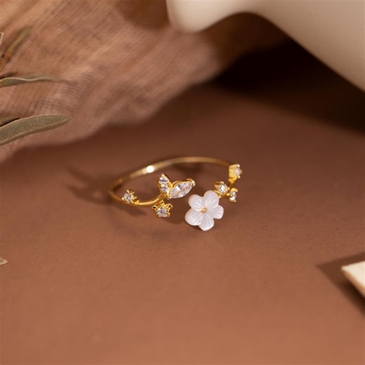 Birth Flower Ring, 925 Sterling Silver, Mother of Pearl Sakura Ring, Adjustable Ring, Valentines Day Gift, Birthday Gift, Mothers Day Gift - Etsy