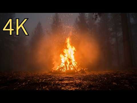 4K Realistic Campfire Sounds 🔥 3 Hours Study & Focus | Seamless Rainy Evening Forest Ambience