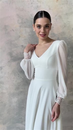 Romantic Crepe and Chiffon Wedding Dress With Lace Cuffs | Nicole - Etsy