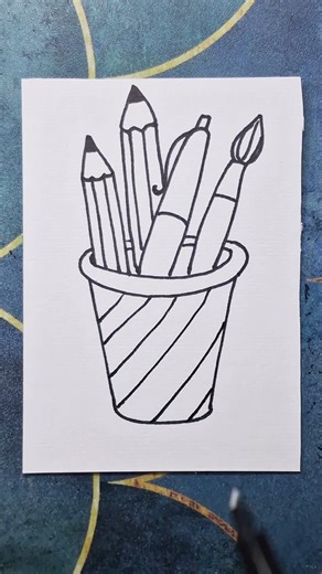 pen holder drawing, stationary drawing, how to draw a pen holder