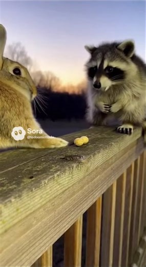 Smug Raccoon Tricks Rabbit with Feint Attack over Peanut #animalpranks #feint