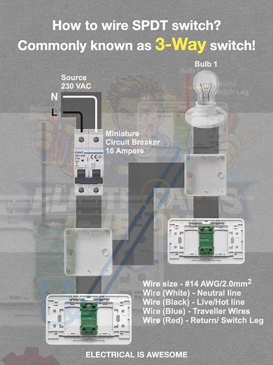How to wire SPDT switch? Commonly known as 3 Way switch!