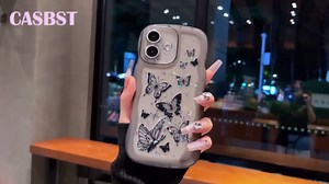 for Galaxy A32 5G Phone Case for Women Girls, Cute Curly Wave Frame with Bling Glitter Butterfly Pattern, Full Camera Protection, Slim TPU Aesthetic Clear Phone Case for Samsung A32, Purple