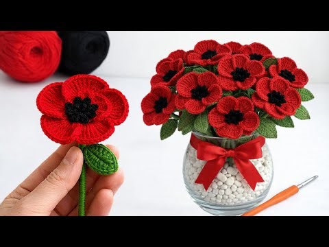 Everyone Is Making This! 🌺 Easy Crochet Poppy Flower Bouquet (Beginner Friendly!)