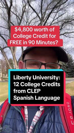 $4,800 worth of college credit in one two hour exam? This is what Liberty University will grant you from the CLEP Exam for Spanish Language if you earn 12 credits. 34 different subject areas to choose from and 90 minutes long. Modern States.org has free CLEP Exam study material for almost every exam. Once you get through the exam, they’ll give you a CLEP Exam voucher to go to the exam for FREE. #clep #lu #libertyuniversity #collegesavings #lynchburgva