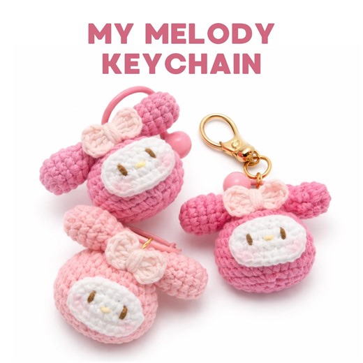 My Melody Rabbit Keychain Crochet Pattern PDF, Easy Amigurumi Bunny Tutorial, Cute Pink Character Toy DIY, Kawaii Gift, INSTANT Download - Etsy
