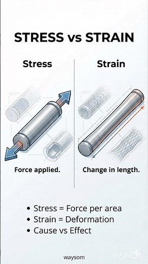 Stress vs Strain Explained ⚙️ | Mechanical Basics #education #mechanicalengineering #stress #strain