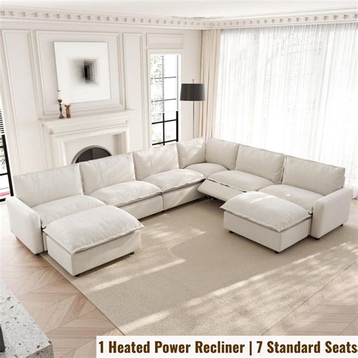 Reviews for Magic Home Power Recliner 140 in. Square Arm Beige Linen 8-Piece U-Shaped Modular Sectional Sofa w/ Ottomans, 3-Heat Levels | Pg 1 - The Home Depot