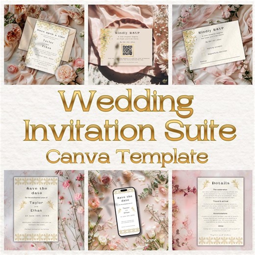 Once Upon a Time Wedding Invitation Suite – 6 Canva Templates - Jewel Flowers Collection - Etsy