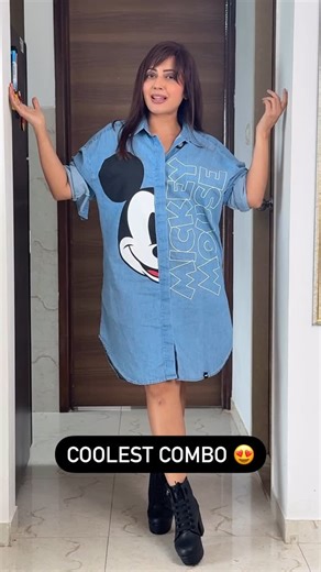 Garima Goel | Actor, Content Creator, Sony Artisan on Instagram: "Comment for LINK PS : Do order the shirt dress in one size smaller than your usual if you want little less oversize. #reels #reelsinstagram #reelkarofeelkaro #grwm #shirtdress #mickeymouse #boots #garimagoel #garimasgoodlife"